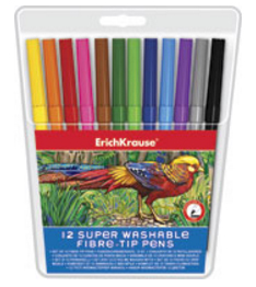 Pack de 12 canetas de ponta de fibra super laváveis ErichKrause com cores variadas