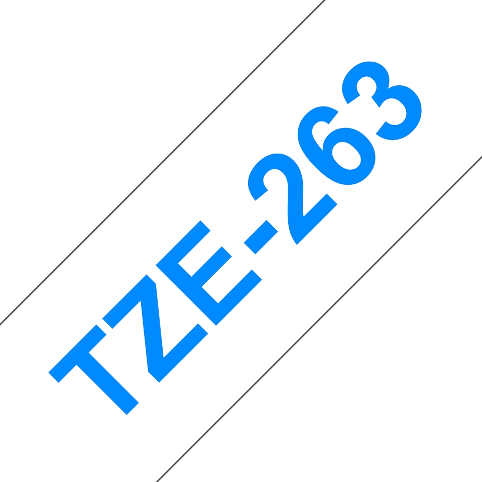 Etiqueta branca com texto azul TZE-263