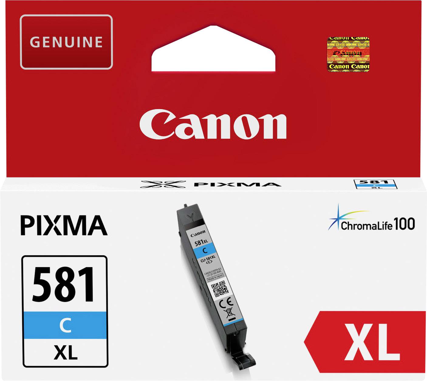 Embalagem tinta impressora Canon PIXMA 581 C XL azul genuína