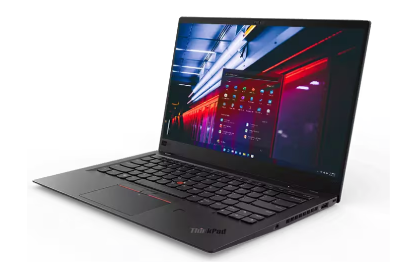 Portátil preto Lenovo ThinkPad com teclado e ecrã ligado