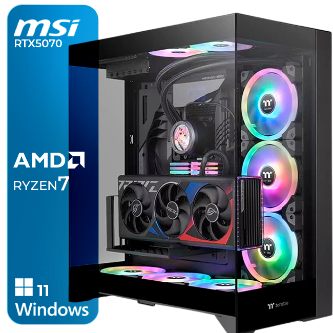 Computador de secretária com ventiladores RGB e placa MSI RTX5070