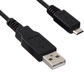 Cabo USB preto com conector USB tipo A e micro USB