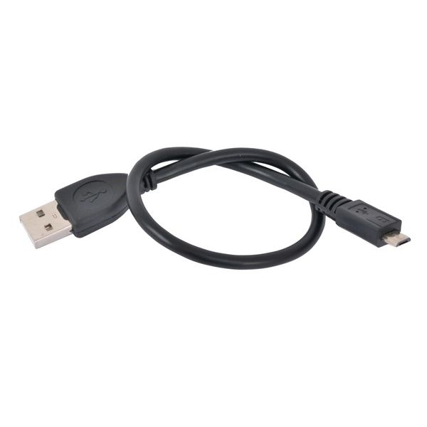 Cabo USB preto com conetores USB-A e micro-USB