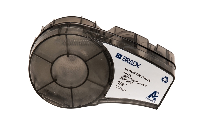 Dispenser de fita de vinil preto sobre branco da marca Brady