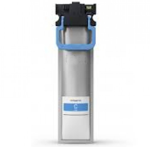 Filtro de água cinza com pega azul e parte superior preta em fundo branco