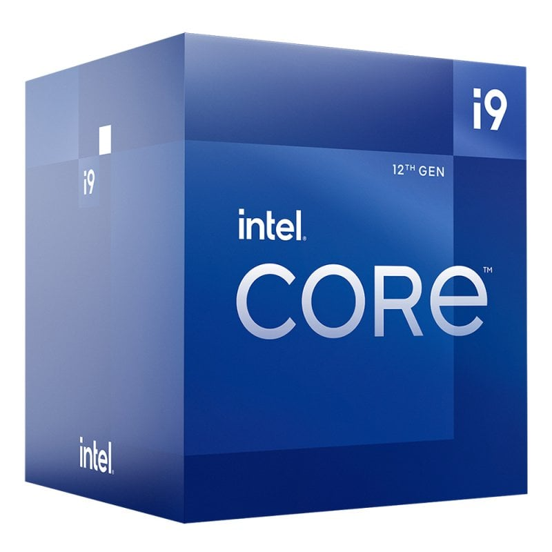 Caixa azul do processador Intel Core i9 12ª geração com texto branco
