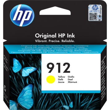 Embalagem de tinteiro HP 912 amarelo com borboletas azuis