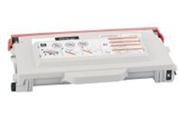 Cartucho de impressora cinzento com etiqueta e detalhes em vermelho e preto