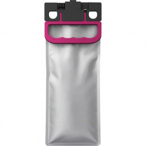 saco de plástico transparente com fecho preto e pega rosa