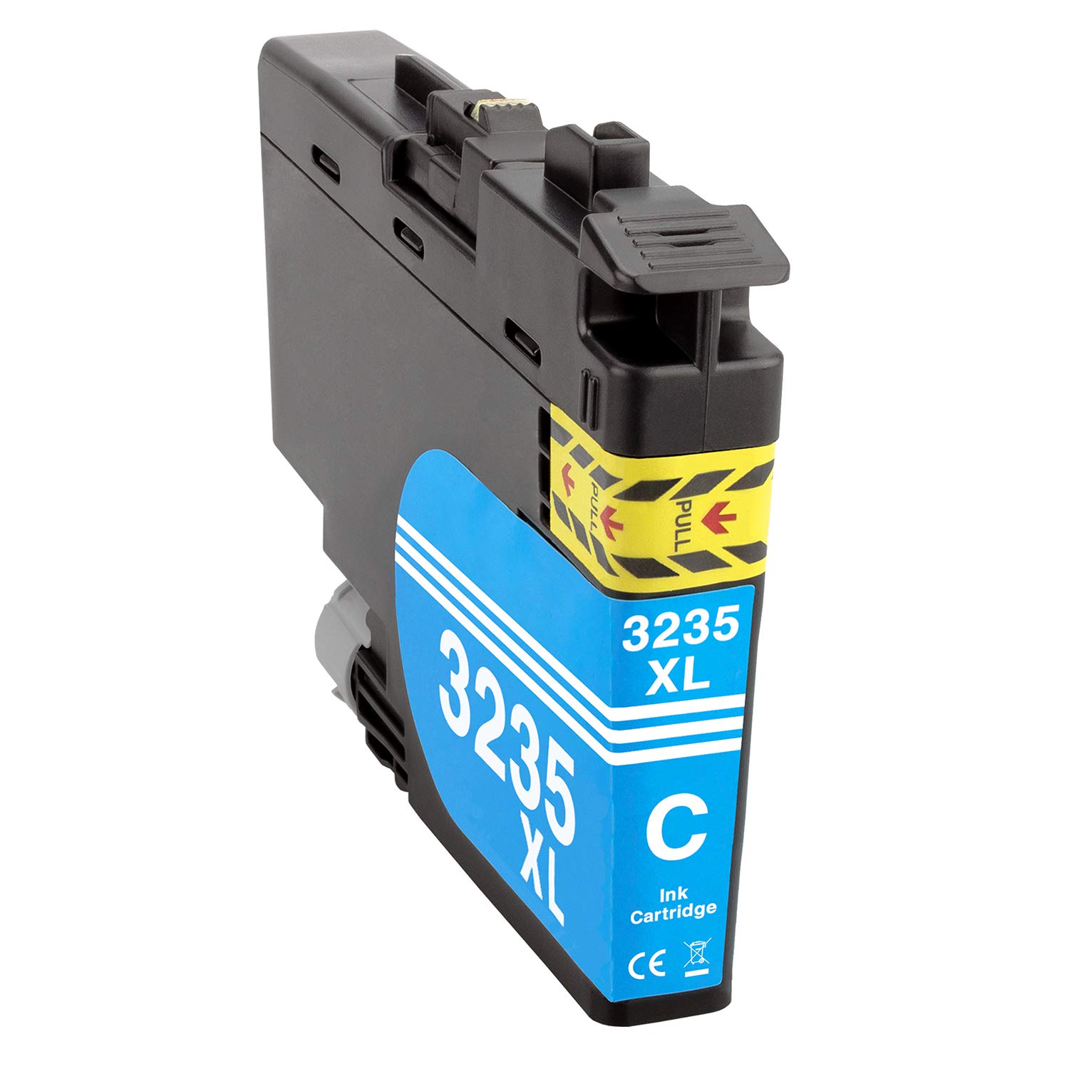 Cartucho de tinta preto com etiqueta azul 3235 XL C e faixa amarela PULL