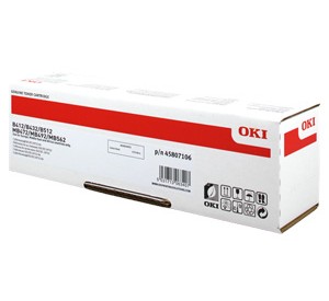 Embalagem branca e vermelha para cartucho de toner OKI