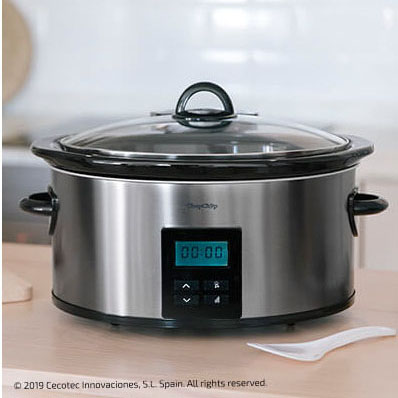Panela elétrica de cozedura lenta com tampo de vidro e display digital
