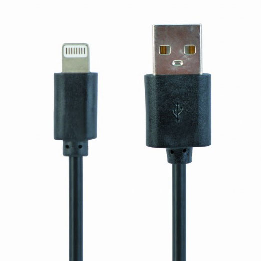 Cabo USB preto com conetores USB tipo A e Lightning