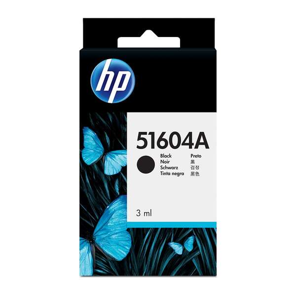 Embalagem de tinta HP 51604A preta 3 ml com borboletas azuis