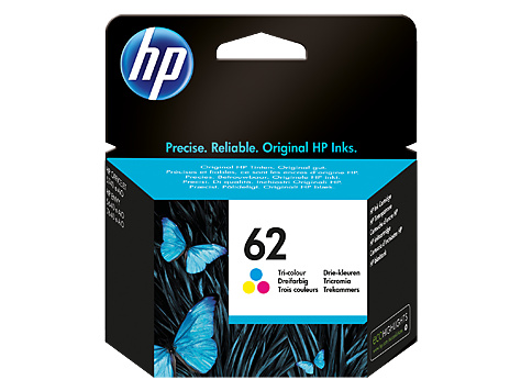 Embalagem de tinteiro HP 62 tri-colour com borboletas azuis