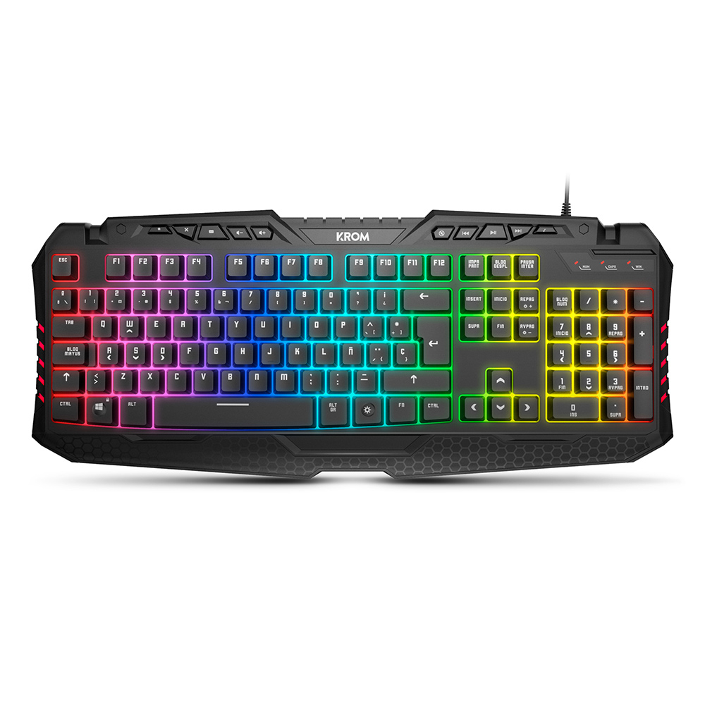 Teclado KROM preto com iluminação RGB e teclas portuguesas