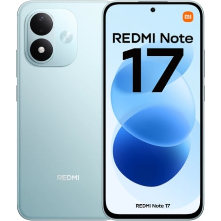 Smartphone Redmi Note 17 azul claro mostrando frente e traseira