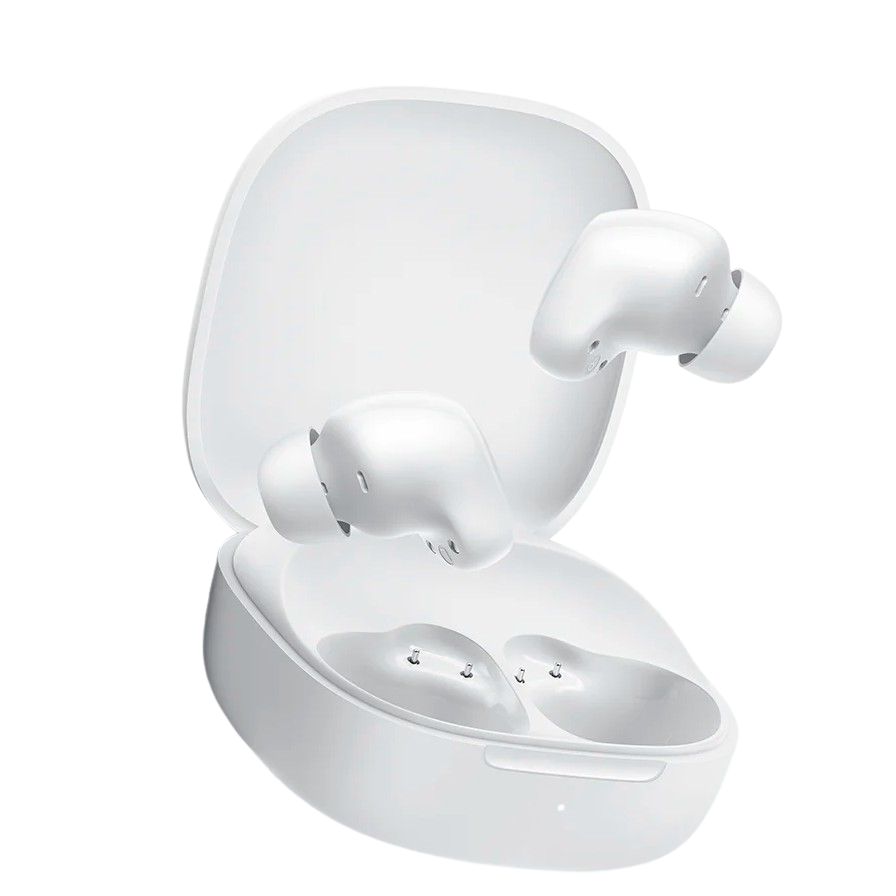 Auscultadores intra-auriculares brancos com estojo de carregamento aberto