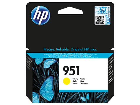 Embalagem de tinteiro HP 951 amarelo com borboletas azuis