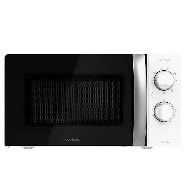 Micro-ondas preto e branco Cecotec com controlo lateral