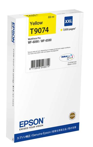 Embalagem branca de tinteiro Epson amarelo T9074 XXL para impressora