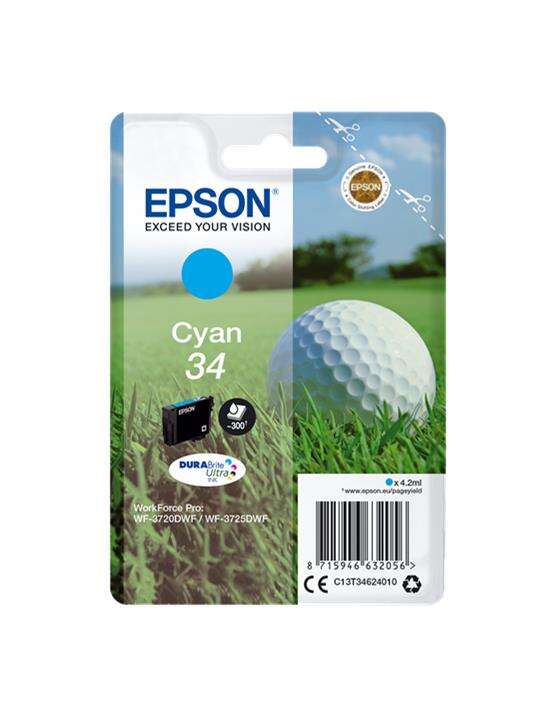 Cartucho de tinta cyan Epson 34 com imagem de golfe