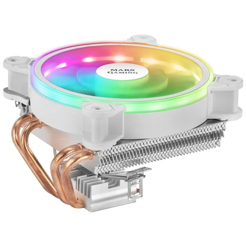 Ventoinha de cooler RGB branca para computador com tubos de cobre e aletas metálicas