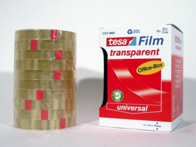 Fita adesiva transparente Tesa Film universal e sua embalagem