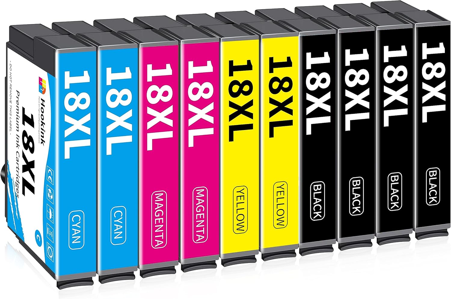 Conjunto de 10 tinteiros de tinta para impressora Hookink 18XL Cyan Magenta Yellow Black.
