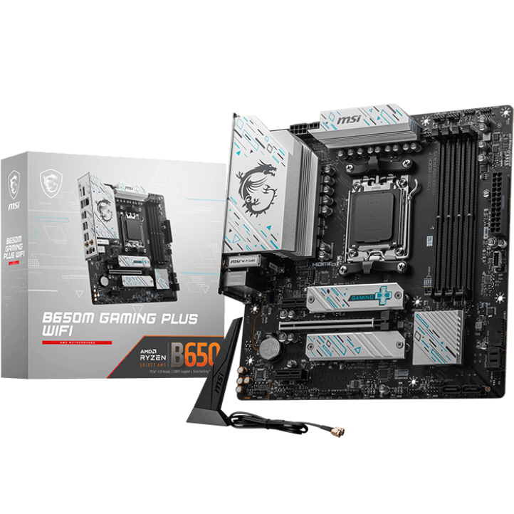 Placa-mãe MSI B650M GAMING PLUS WIFI junto com caixa