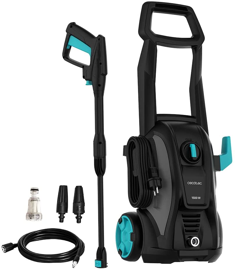 Lavadora de pressão Cecotec preta e azul com acessórios