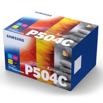 Caixa de toner Samsung P504C Xpress colorida com imagens abstratas