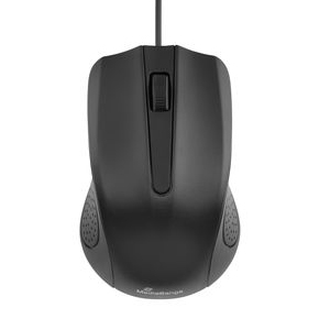 Rato de computador preto com cabo e roda de scroll