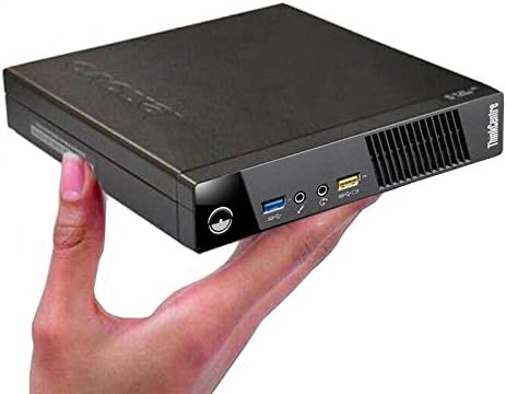 Computador portátil compacto Lenovo ThinkCentre preto na mão