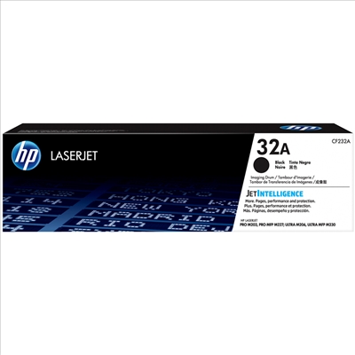 Cartucho de toner HP LaserJet preto 32A modelo CF232A na embalagem