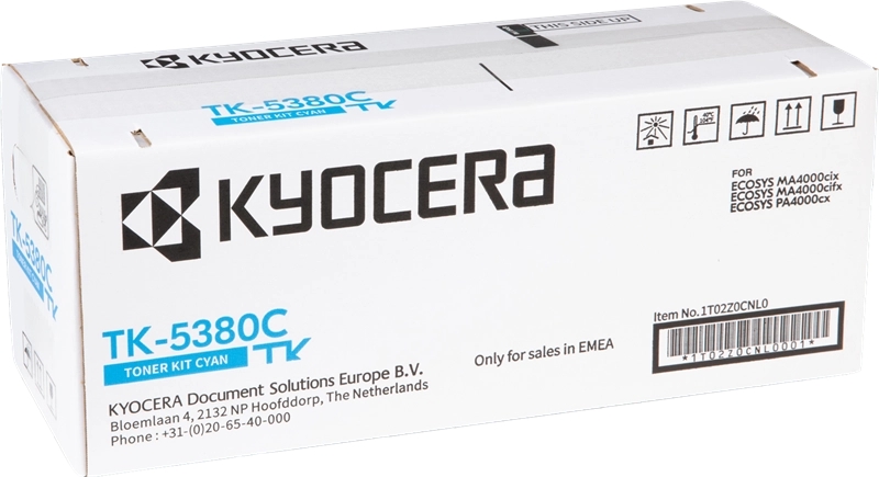 Caixa branca de toner Kyocera TK-5380C ciano para impressoras Ecosys