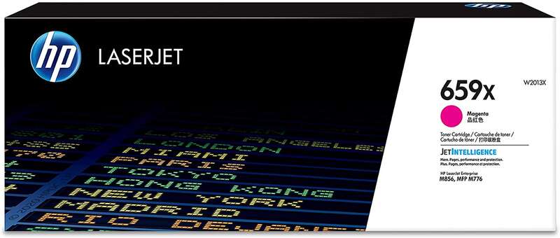 Caixa de cartucho de toner HP LaserJet 659X Magenta em preto e branco