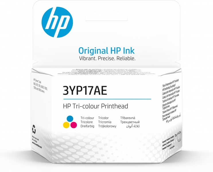 Embalagem branca do HP Tri-colour Printhead com logótipo HP azul