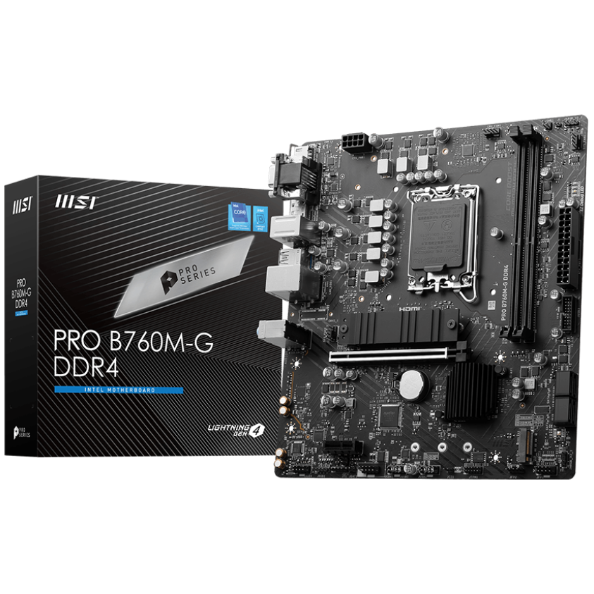 Placa-mãe MSI PRO B760M-G DDR4 com embalagem