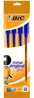 Embalagem de canetas BIC Cristal Original Fine azuis, seis unidades