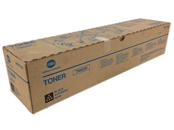 Caixa de toner Konica Minolta TN622K preta em cartão castanho