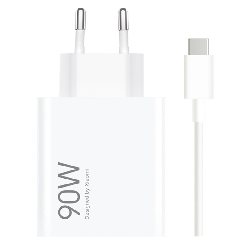Carregador branco Xiaomi 90W com cabo USB-C e ficha europeia