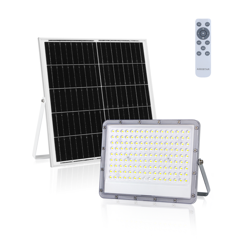 Painel solar, luz LED e controlo remoto branco AIGOSTAR