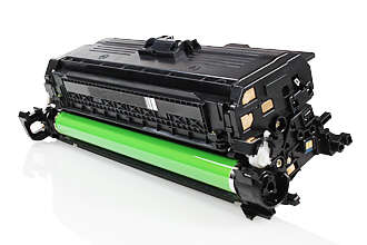 Toner preto para impressora com cilindro verde, em fundo branco