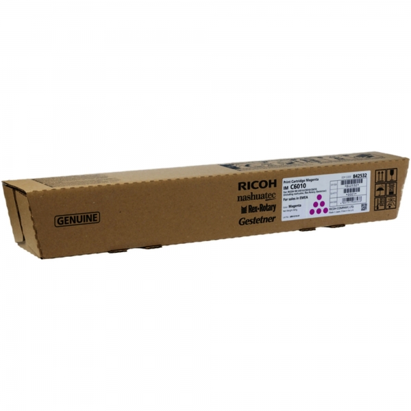 Embalagem de cartucho de impressão Ricoh Magenta C6010 em embalagem de cartão castanho