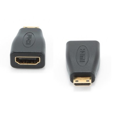 adaptador HDMI preto com ligações macho e fêmea