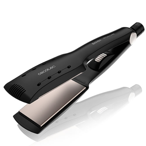 Prancha cabelo preta Cecotec com placas lisas e botão de regulagem