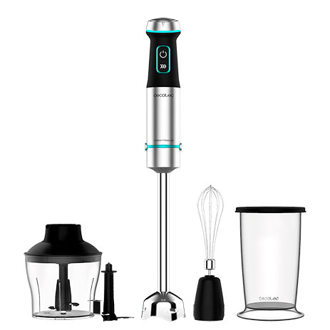 Conjunto varinha mágica em inox com copo medidor, batedor de arames, processador de alimentos e espátula