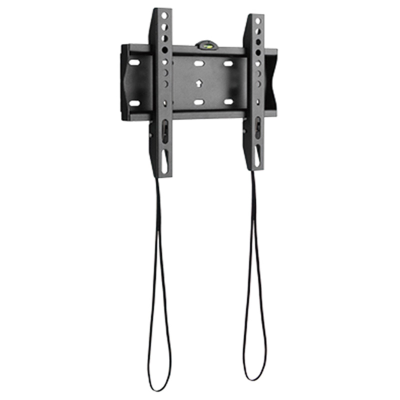 Suporte de parede preto para televisão com nível de bolha