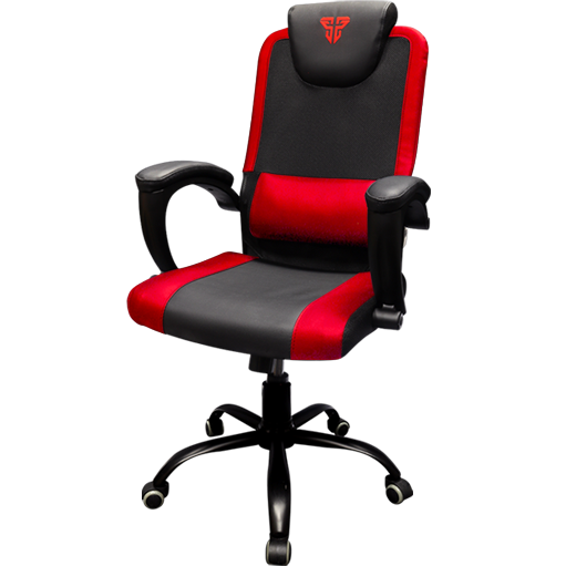 Cadeira de escritório ergonómica preta e vermelha com apoio de braços e base mobilidade